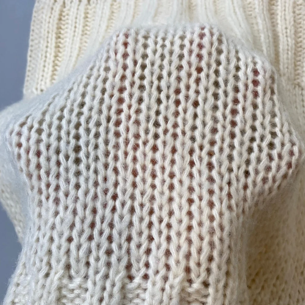 Vero Moda Knit Dress Medium Cream Short Sleeve V-Neck Cozy Soft Sheer Chunky - Picture 7 of 11